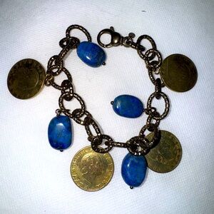 Lapis Lazuli and bronze Italian gold coin bracelet